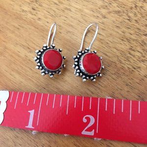 Silver and Red Earrings